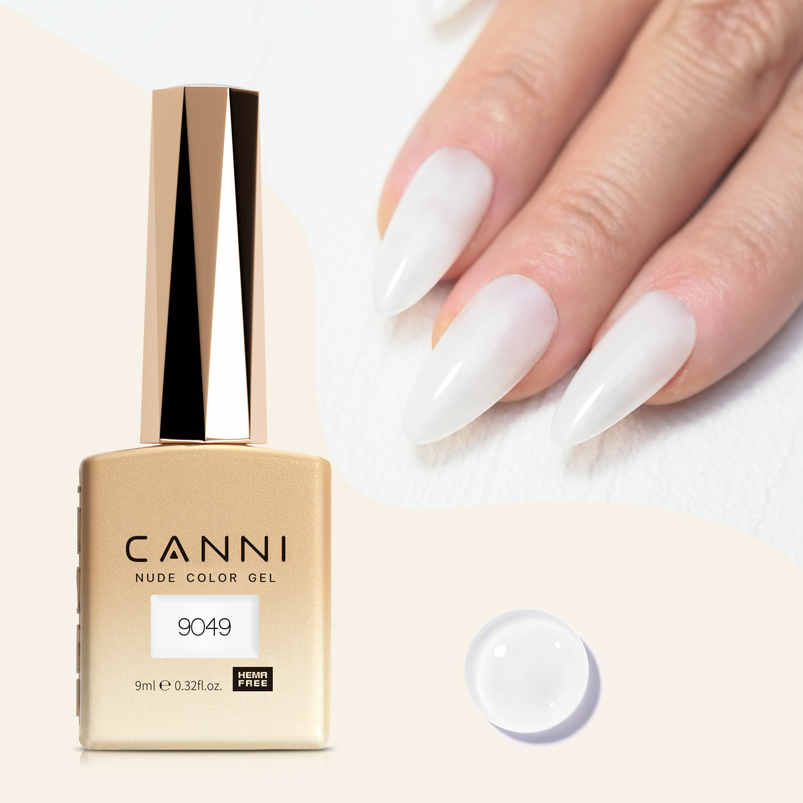 CANNI HEMA FREE UV/LED gél lakk 9ml No.9049 - Milky White