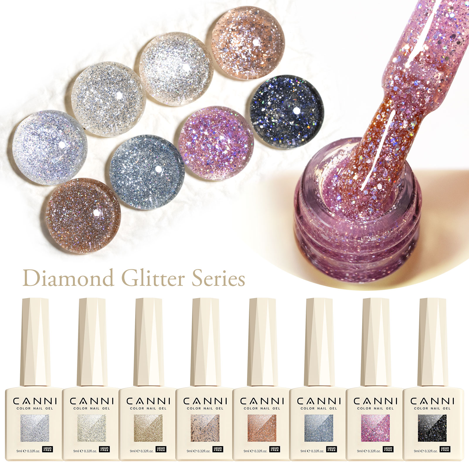 CANNI HEMA FREE  szett 8x9ml - Diamond Glitter Collection