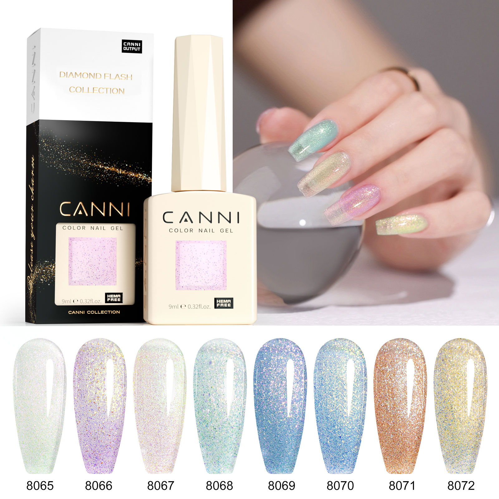 CANNI HEMA FREE  szett 8x9ml - Aurora Glitter Collection