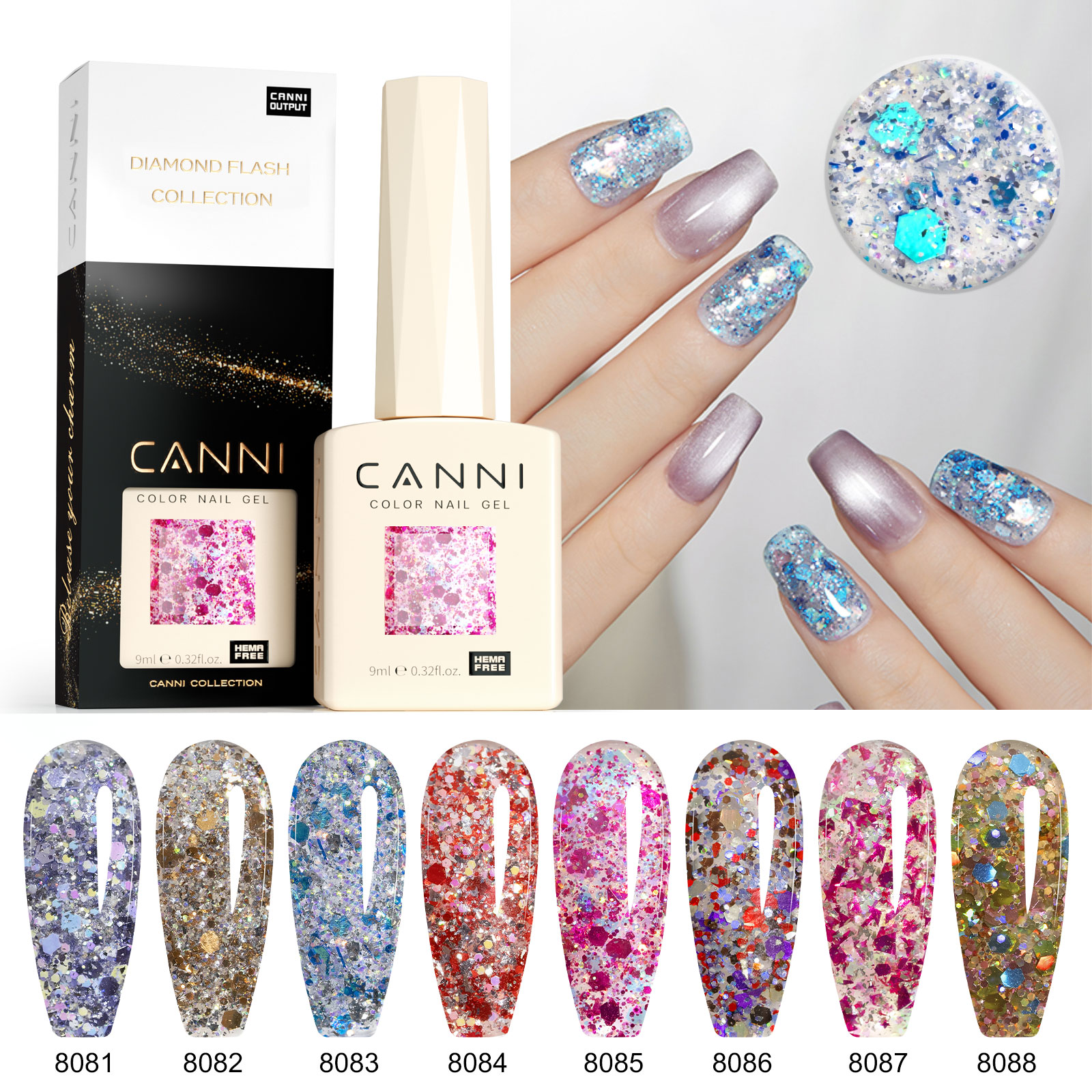 CANNI HEMA FREE  szett 8x9ml - Glitz Flash Collection